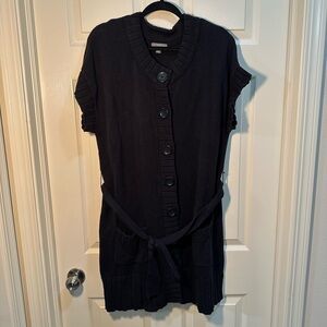 Apt. 9 Button Front Sweater Mini Dress Size XL Black Short Sleeve Belt Y2K